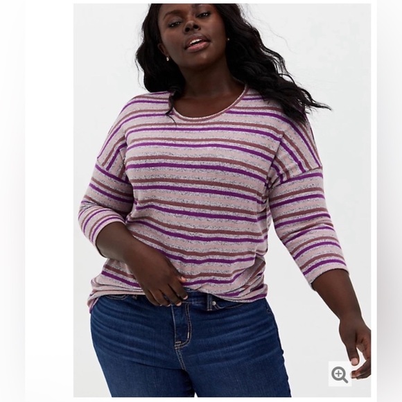 Torrid Sweater Top 4X Striped Soft Knit Purple 3/4 Lightweight Casual Pullover - Picture 1 of 7